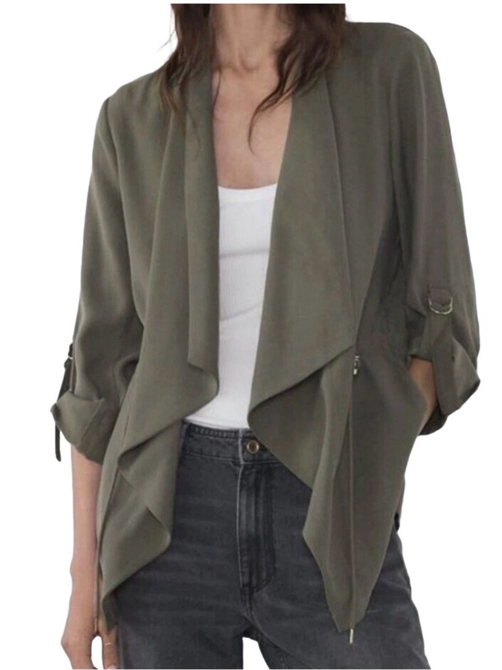 Zara Olive Green Open Front Blazer – Size Large